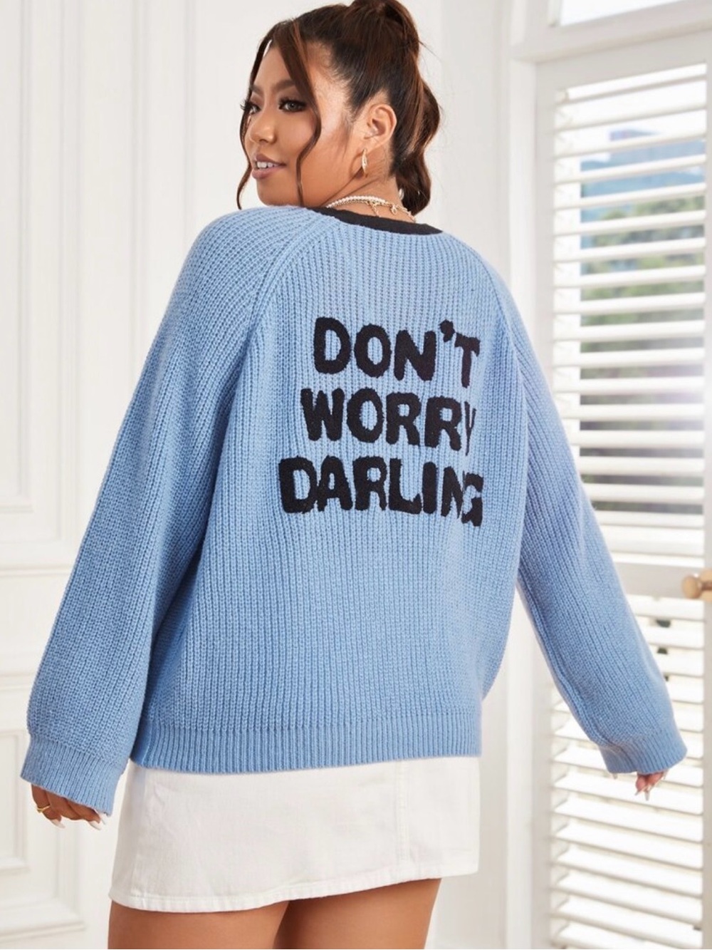 SHEIN Blue 'Don't Worry Darling' Knit Sweater